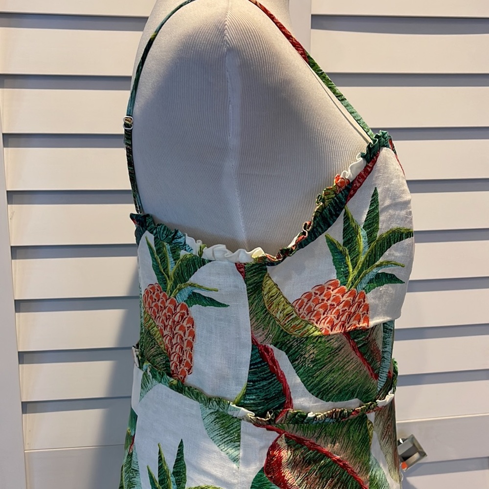 Farm Rio NWOT Forest Palm Linen Dress with adjustable Straps & Rushed back. - Picture 8 of 16
